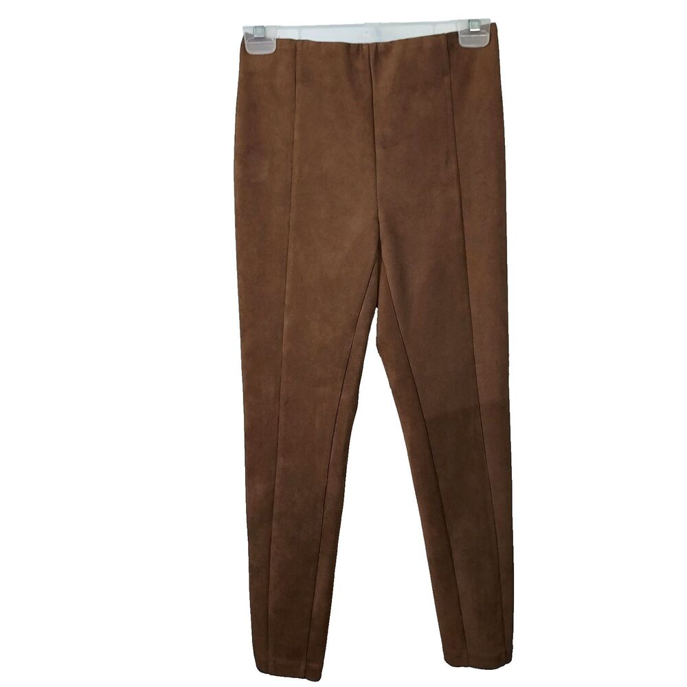 Loft Pants Brown Faux Suede Womens Size XS Stretch Pull On Zipper Ankle